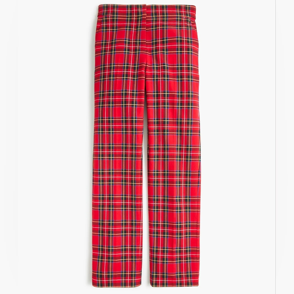 New! J. Crew sz 2 Crop Straight-Leg Red Stewart Tartan Plaid Stretch Cotton NWT